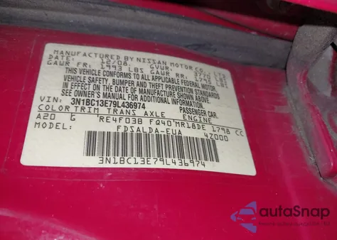 2009 Nissan Versa S/Sl from USA, damaged, VIN 3N1BC13E79L436974